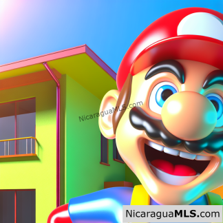 Happy Super Mario in front of new home.