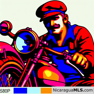 Super Mario on an old motorcycle.